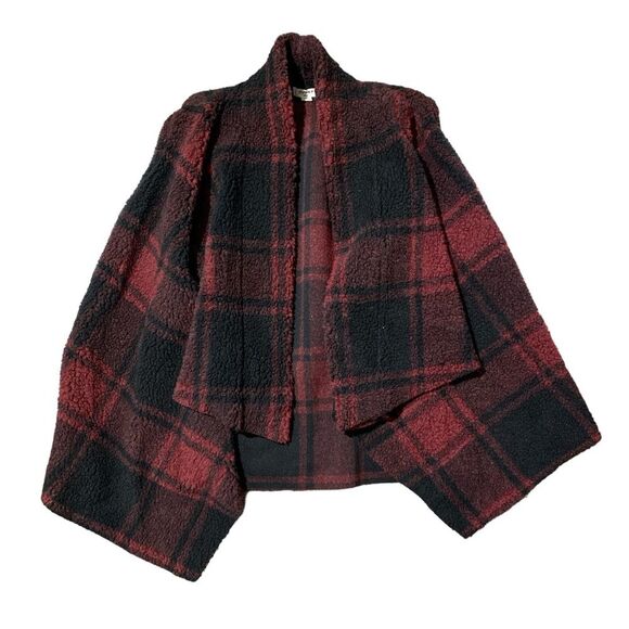 Women's dylan Red & Black Plaid Open Front Sherpa Vest Size Small - Picture 1 of 8